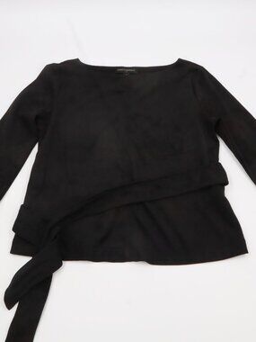 Banana Republic Boat Neck Blouse Womens XS Black Side Tie Suede Texture Top